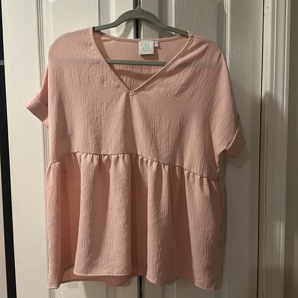 Mint Blush Babydoll Top Flowy Tunic V Neck Relaxed Fit Size Small - Picture 3 of 3